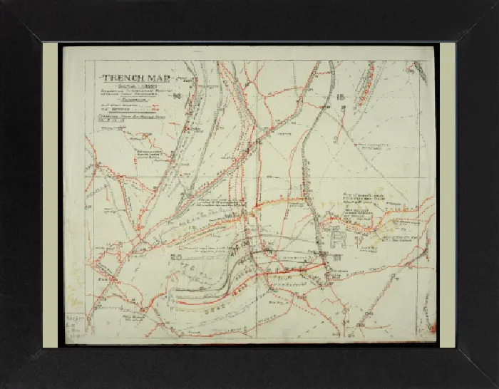 Impresión enmarcada : Primera Guerra Mundial - Mapa de trincheras del diario de guerra de un soldado mostrando la batalla del campo de Somma con
