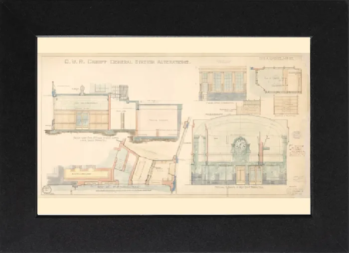 Impresión enmarcada : Estación central de Cardiff, Ruta del Gran Oeste de la Gran Bretaña Estaciones alteradas en el centro Cardíff Número de dibujo: 8 Día: 02 Mayo Año: 1933 Impresión enmarcada : Estación central de Cardiff, Ruta del Gran Oeste de la Gran Bretaña Estaciones alteradas en el centro Cardíff Número de dibujo: 8 Día: 02 Mayo Año: 1933