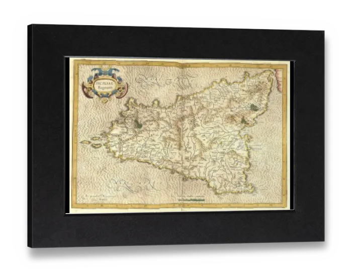 Impresión enmarcada : Atlas, mapa de 1623, Sicilia, Italia.