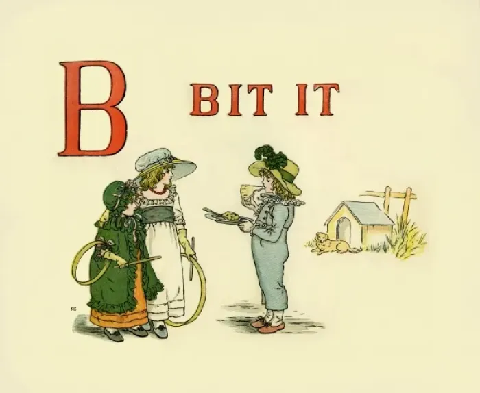 Impresión enmarcada : B Bit it. Desde una tarta de manzana, el icónica libro de imagen por Kate Greenaway Fecha