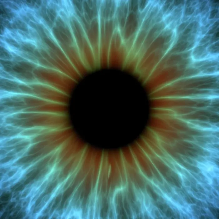 Impresión enmarcada : Ojo, íris. El ojo. Artefacto de computadora con una imagen en cámara de