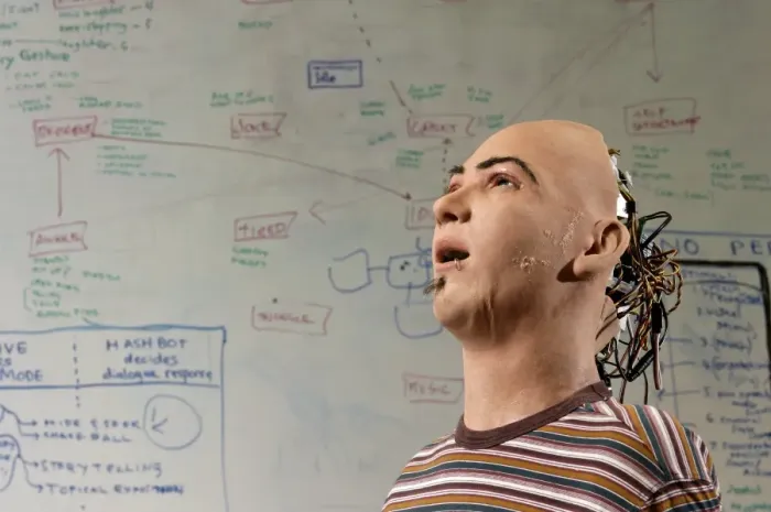 Impresión enmarcada : Cabeza de robot humanoide