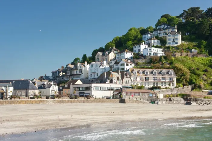 Impresión enmarcada : Playa de Looe en Looe, Cornualles (Reino Unido), Inglaterra. Reino Unido del Reino Unitario y la Gran Bretaña e Irlanda del Norte