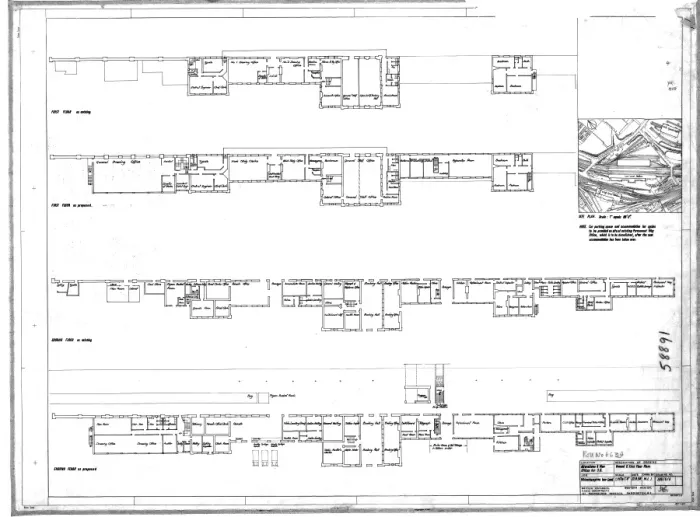 Impresión enmarcada : Estación de Wolverhampton Low Level, modificaciones y nuevos oficinas para el ingeniero del distrito en planta baja y primera planta 1958