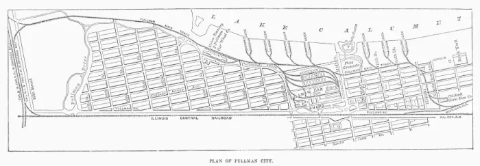 Impresión enmarcada : MAPA: PULLMAN, c1885. Mapa de la comunidad planificada de Pullman, Illinois, fundada por George Pullman en 1885 para los trabajadores de su compañía ferroviaria. Grabado a línea del siglo XIX.