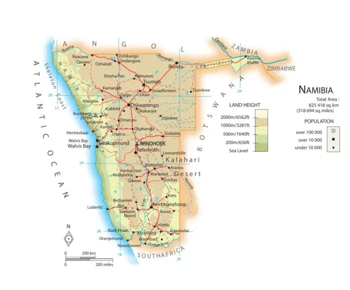 Impresión enmarcada : Mapa de Namibia. Impresión enmarcada : Mapa de Namibia.