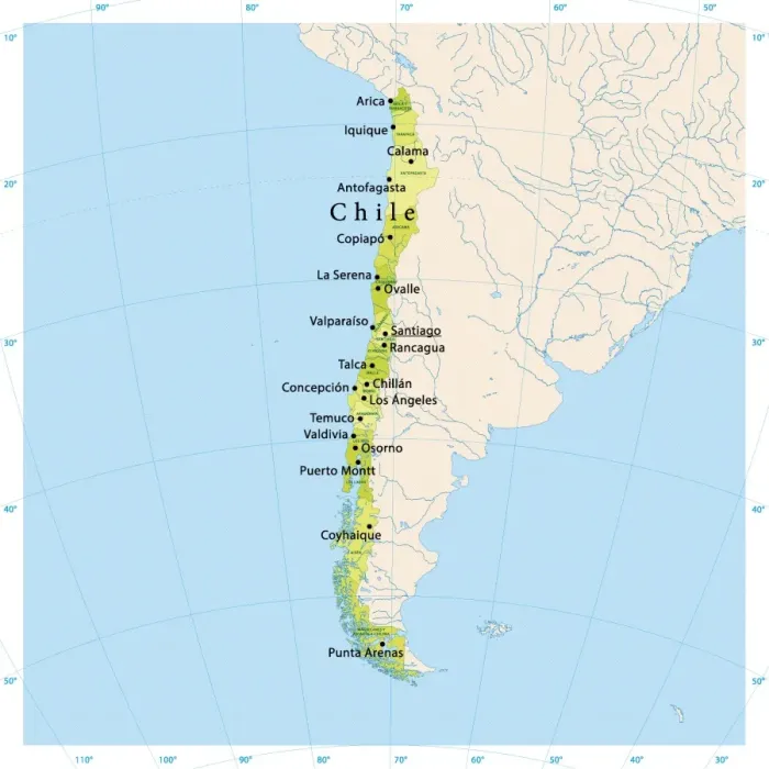 Impresión enmarcada : Mapa de Vector de Chile. Impresión enmarcada : Mapa de Vector de Chile.