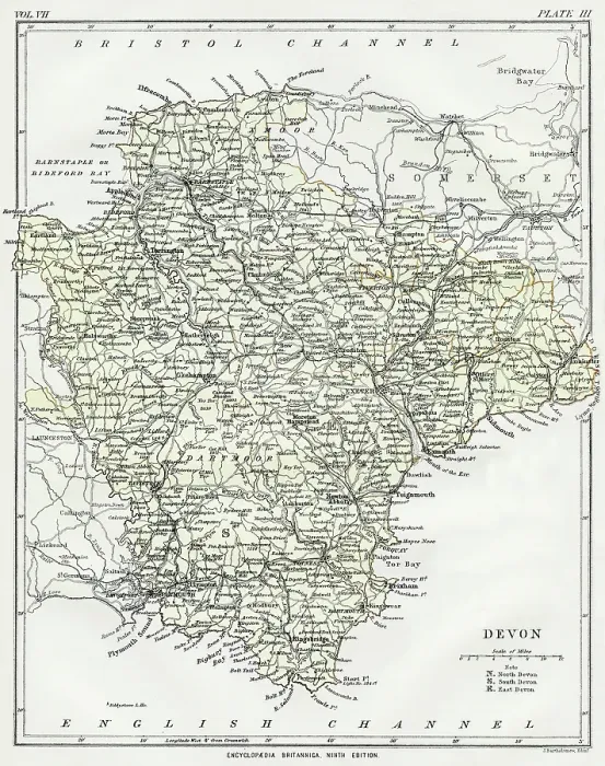 Impresión enmarcada : Mapa de Devon 1883