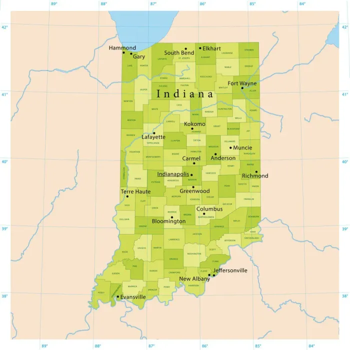 Impresión enmarcada : Mapa Vector de Indiana