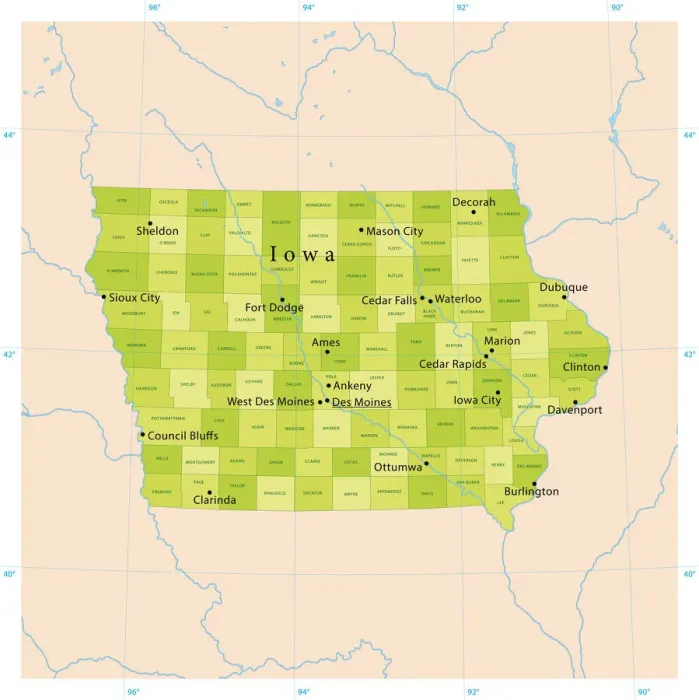 Impresión enmarcada : Mapa Vector de Iowa Impresión enmarcada : Mapa Vector de Iowa