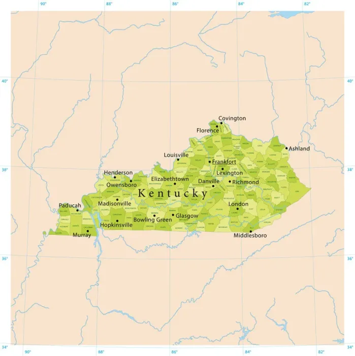 Impresión enmarcada : Mapa Vector de Kentucky. Impresión enmarcada : Mapa Vector de Kentucky.
