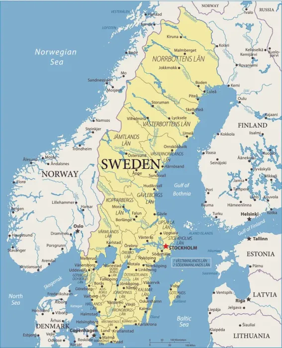 Impresión enmarcada : Mapa de Suecia - Vector.