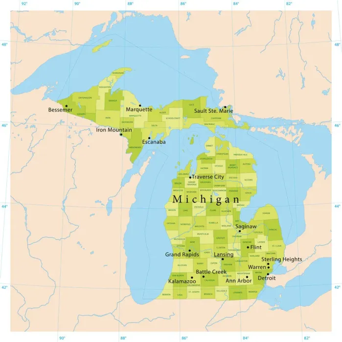 Impresión enmarcada : Mapa Vector de Michigan. Impresión enmarcada : Mapa Vector de Michigan.