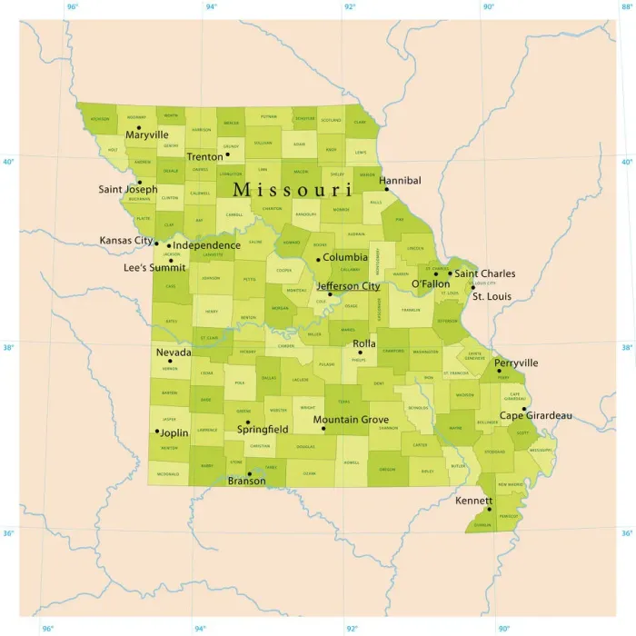Impresión enmarcada : Mapa Vector de Missouri Impresión enmarcada : Mapa Vector de Missouri
