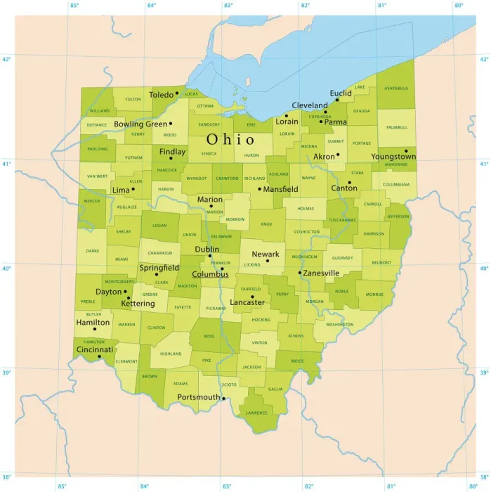 Impresión enmarcada : Mapa Vector de Ohio.