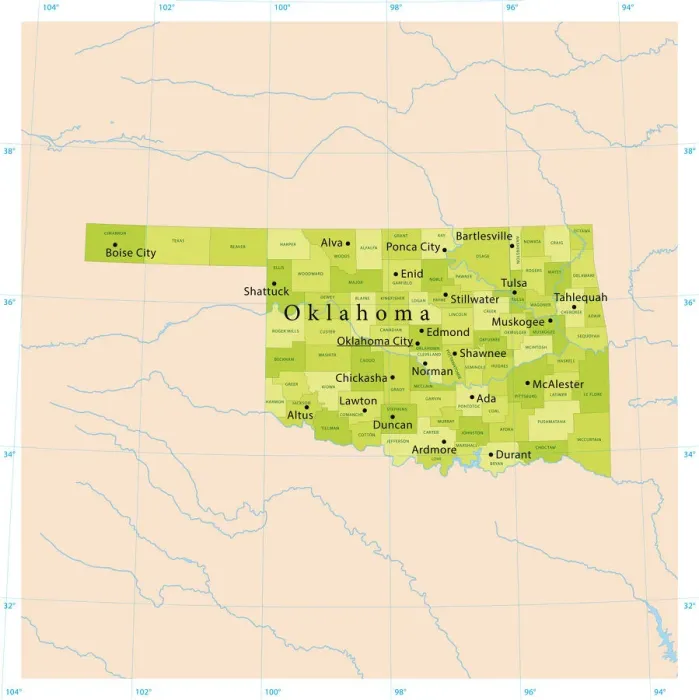 Impresión enmarcada : Mapa Vector de Oklahoma. Impresión enmarcada : Mapa Vector de Oklahoma.