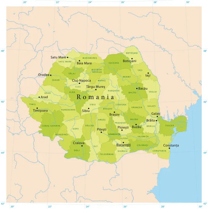 Impresión enmarcada : Mapa Vector de Rumania