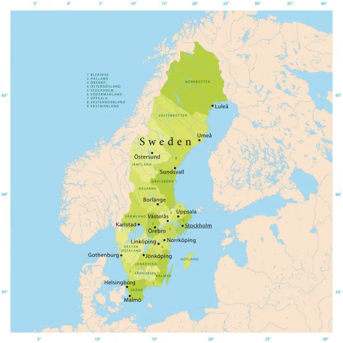 Impresión enmarcada : Mapa Vector de Suecia Impresión enmarcada : Mapa Vector de Suecia