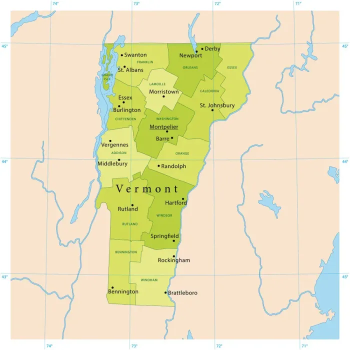 Impresión enmarcada : Mapa Vector de Vermont