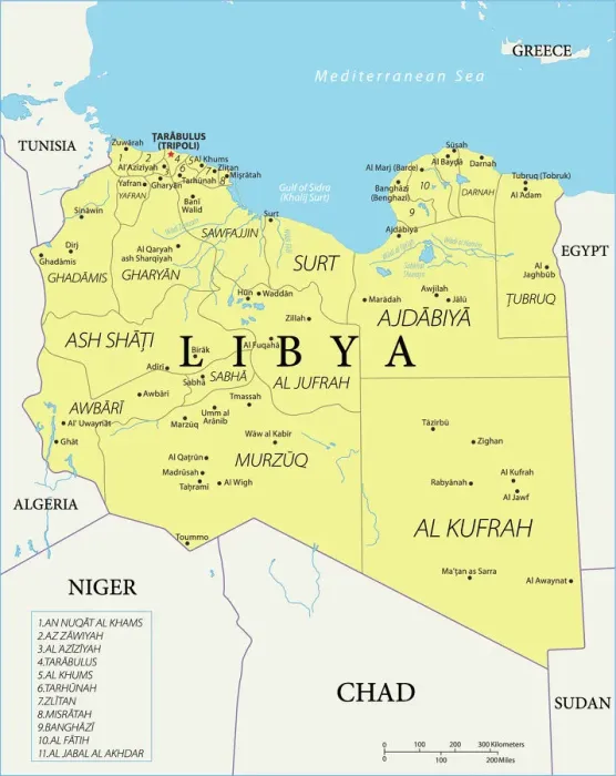 Impresión enmarcada : Mapa de Referencia de Libia. Impresión enmarcada : Mapa de Referencia de Libia.