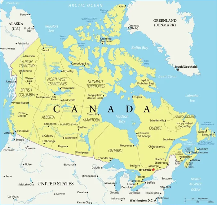 Impresión enmarcada : Mapa de Referencia de Canadá.