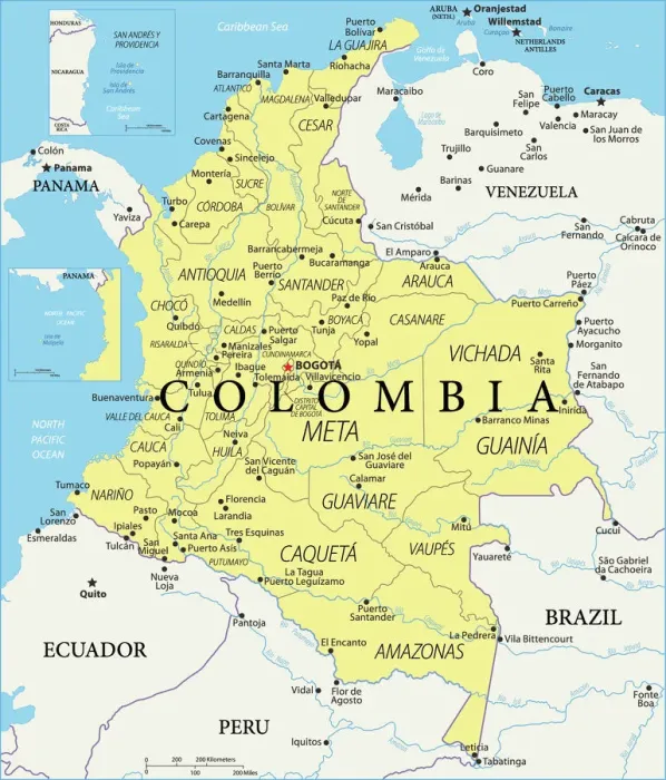 Impresión enmarcada : Mapa de Referencia de Colombia
