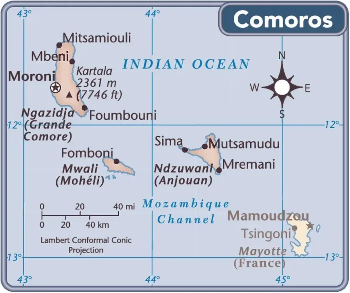Impresión enmarcada : Mapa del país Comoras.