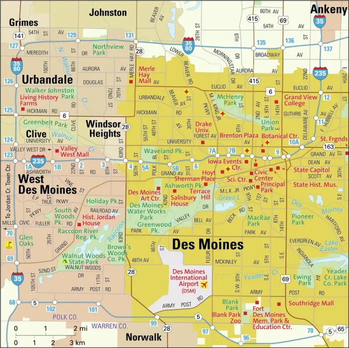 Impresión enmarcada : Mapa del área de Des Moines. Impresión enmarcada : Mapa del área de Des Moines.
