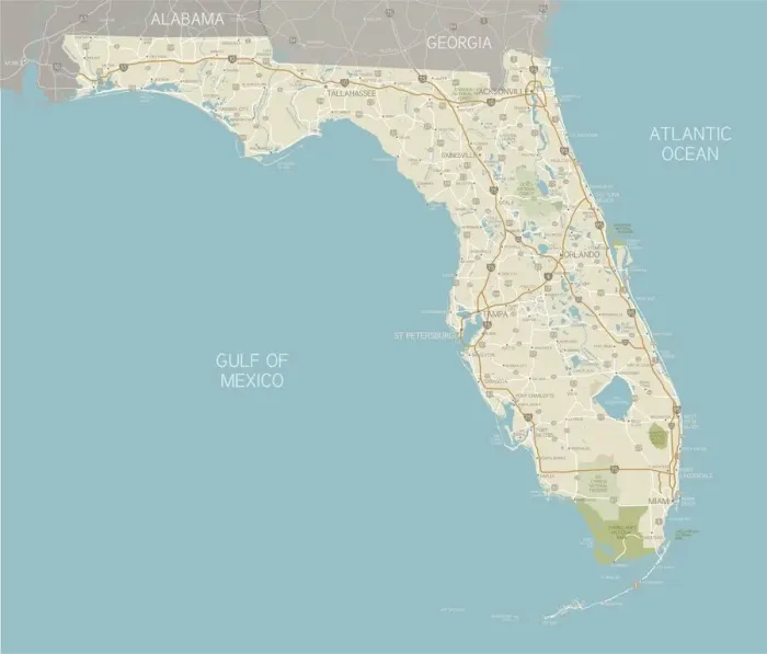 Impresión enmarcada : Mapa del Estado de Florida.