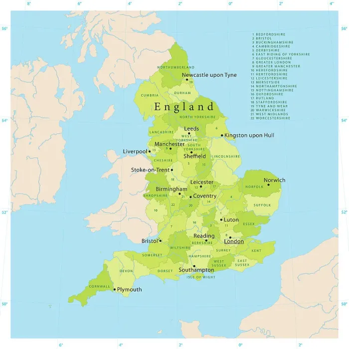 Impresión enmarcada : Mapa vector detallado de Inglaterra. Impresión enmarcada : Mapa vector detallado de Inglaterra.