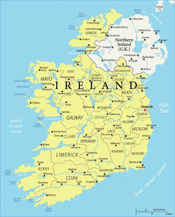 Impresión enmarcada : Mapa de Referencia de Irlanda