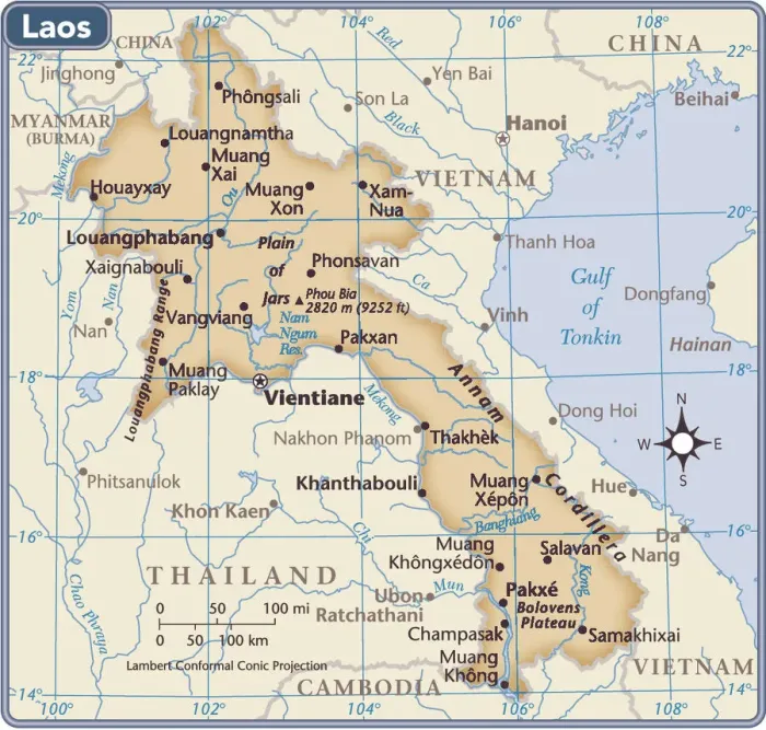 Impresión enmarcada : Mapa del país Laos. Impresión enmarcada : Mapa del país Laos.