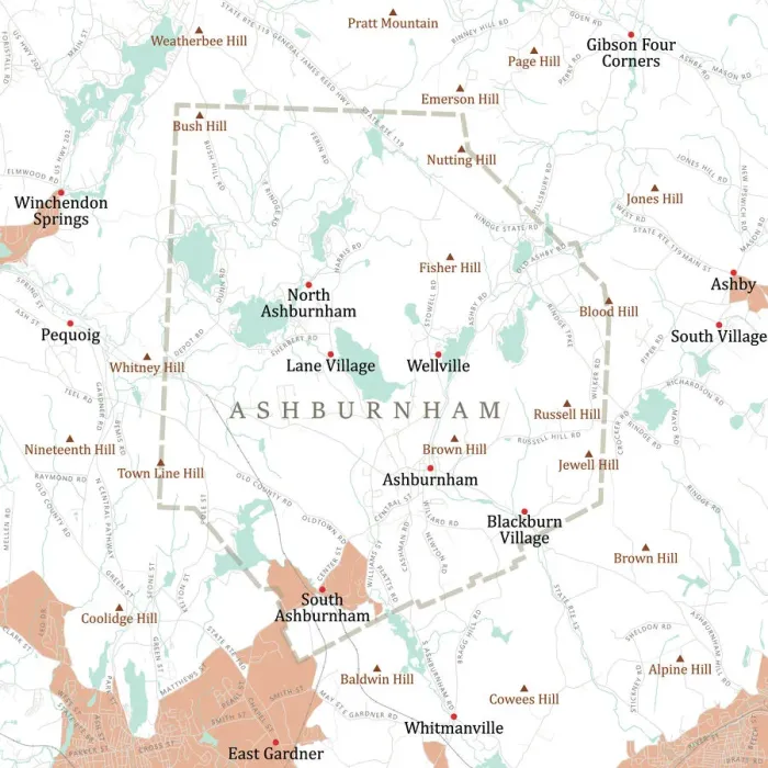 Impresión enmarcada : Mapa de Ruta Vector MA Worcester Ashburnham