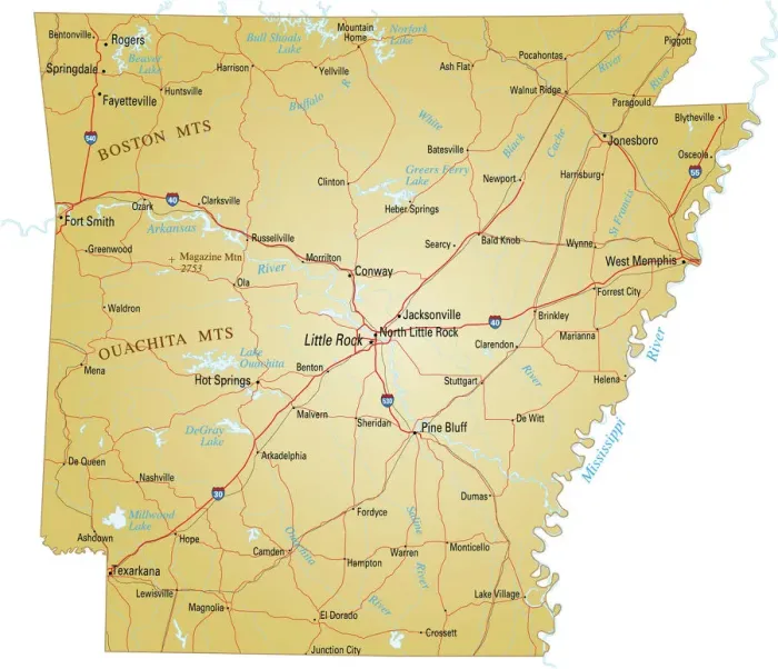 Impresión enmarcada : Mapa de Arkansas Impresión enmarcada : Mapa de Arkansas
