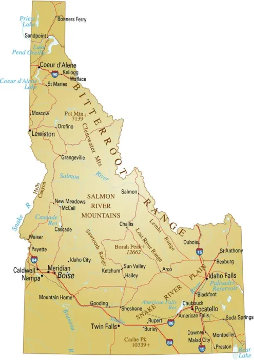 Impresión enmarcada : Mapa de Idaho Impresión enmarcada : Mapa de Idaho