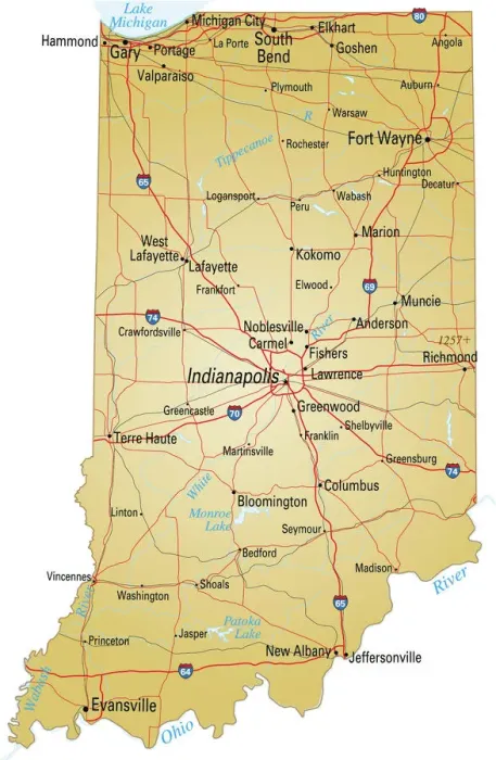 Impresión enmarcada : Mapa de Indiana.