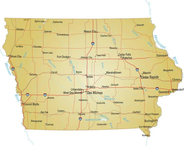 Impresión enmarcada : Mapa de Iowa Impresión enmarcada : Mapa de Iowa