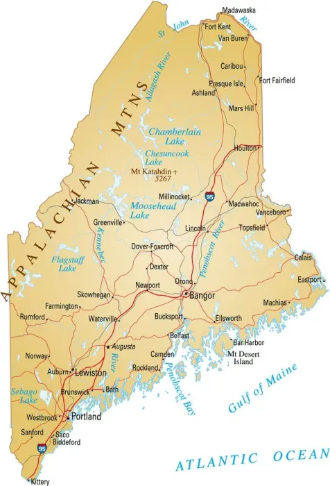 Impresión enmarcada : Mapa de Maine Impresión enmarcada : Mapa de Maine