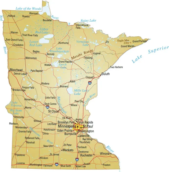 Impresión enmarcada : Mapa de Minnesota. Impresión enmarcada : Mapa de Minnesota.