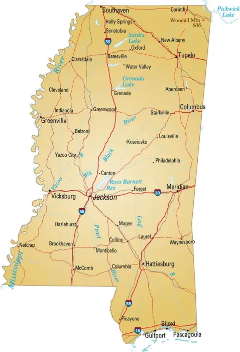 Impresión enmarcada : Mapa de Mississippi