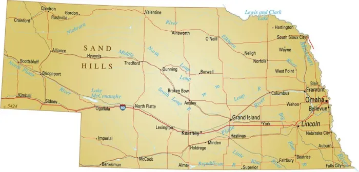 Impresión enmarcada : Mapa de Nebraska Impresión enmarcada : Mapa de Nebraska