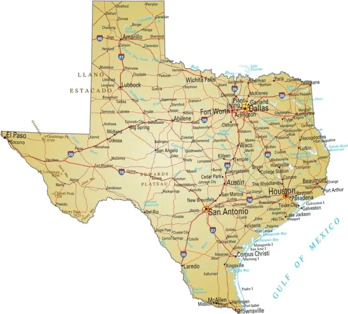 Impresión enmarcada : Mapa de Texas. Impresión enmarcada : Mapa de Texas.