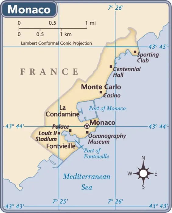 Impresión enmarcada : Mapa del país de Mónaco.