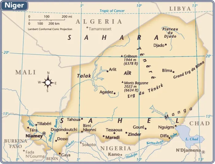 Impresión enmarcada : Mapa del país de Níger.