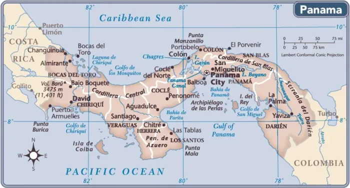 Impresión enmarcada : Mapa del país de Panamá.