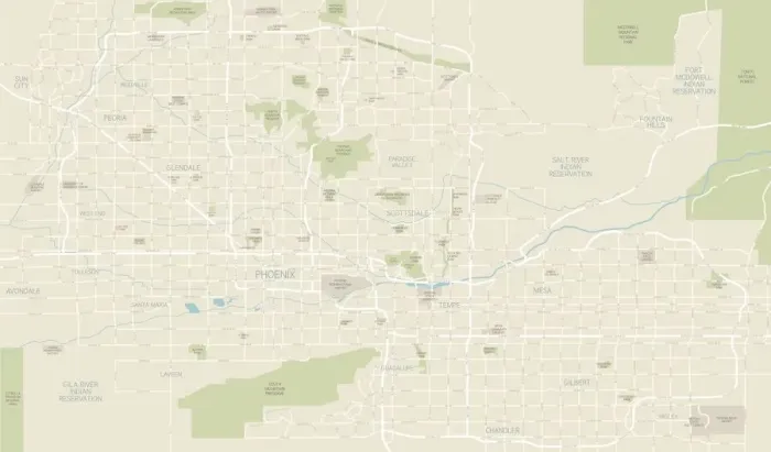 Impresión enmarcada : Mapa del Área de Phoenix.