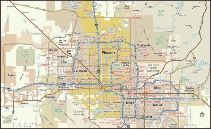 Impresión enmarcada : Mapa del área de Phoenix, Arizona.