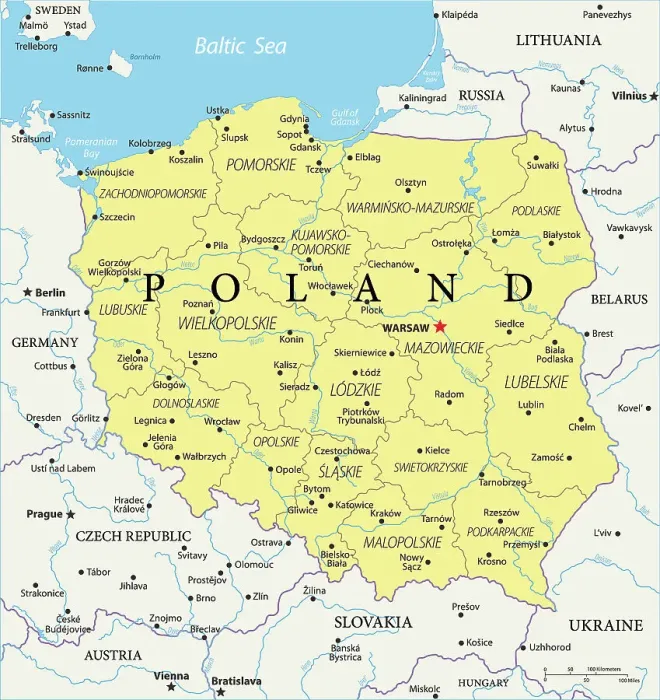 Impresión enmarcada : Mapa de Referencia de Polonia.