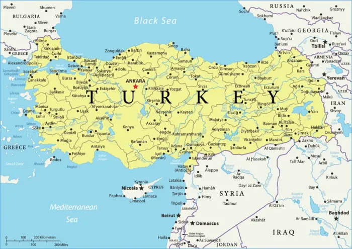 Impresión enmarcada : Mapa de Referencia de Turquía.