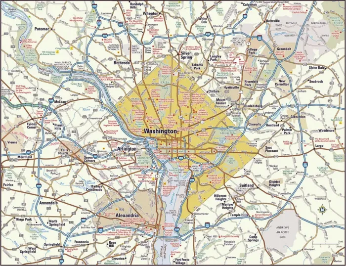 Impresión enmarcada : Mapa del área de Washington, DC. Impresión enmarcada : Mapa del área de Washington, DC.
